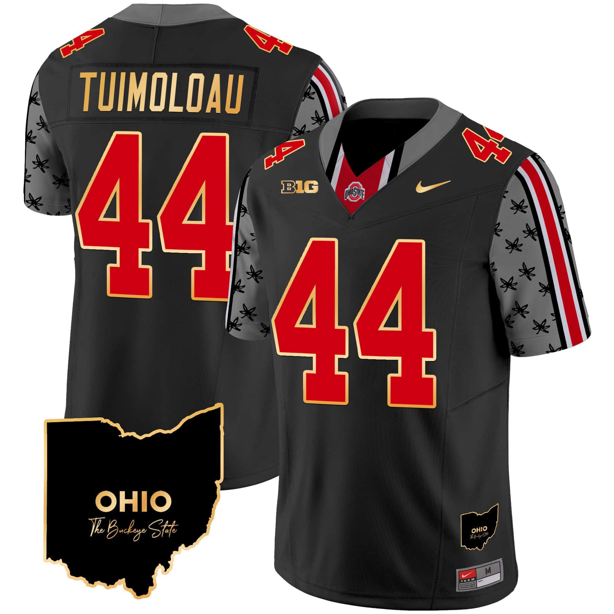 Men Ohio State Buckeyes #44 Tuimoloau Black 2024 Nike Home Patch Gold Trim Vapor Limited NCAA Jersey style 1